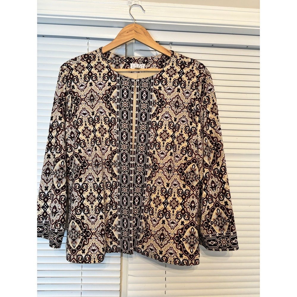 Joan Rivers Tan & Brown Persian Pattern Open Cardigan Jacket Poly Spandex‎ Large